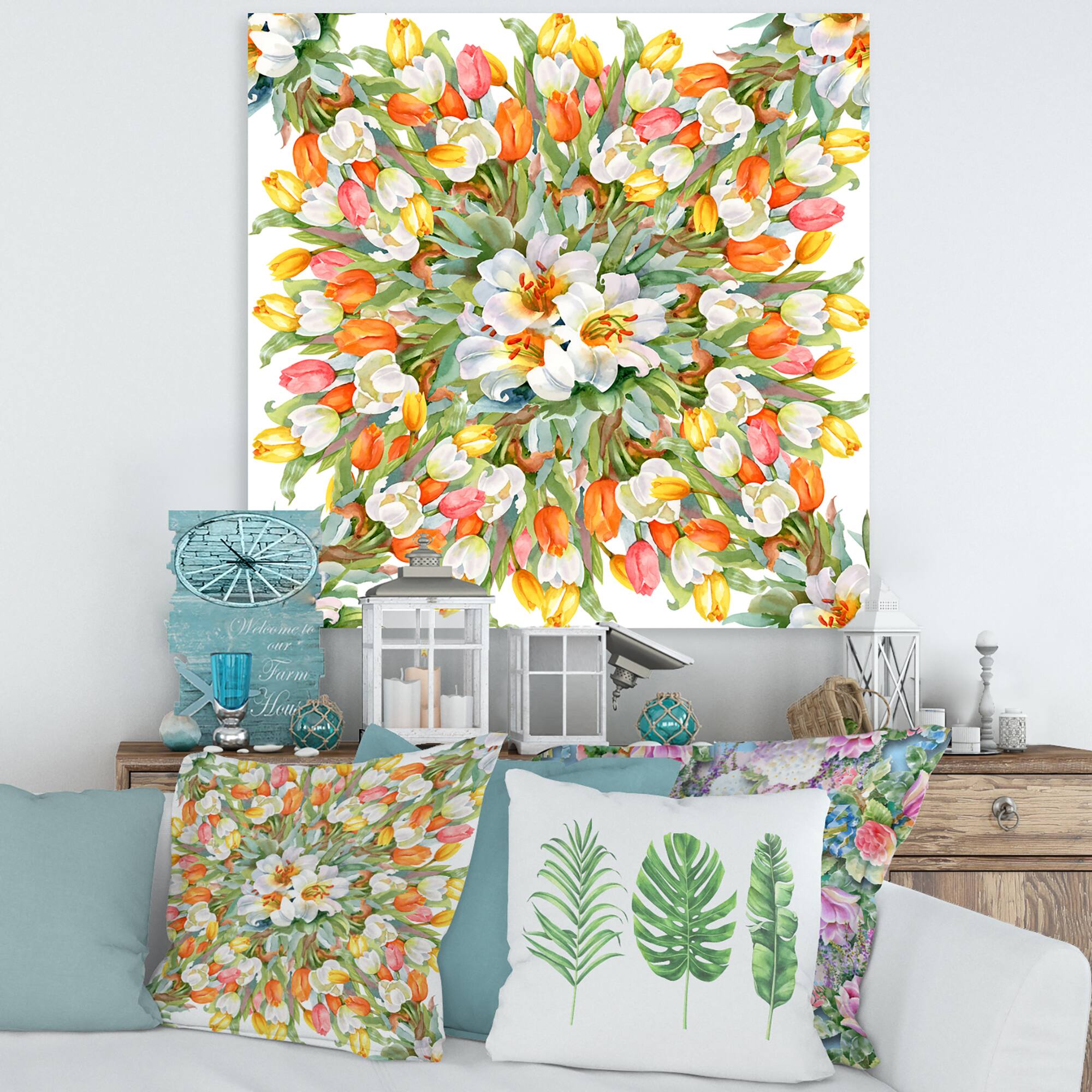 Designart - Blooming White and Orange Tulips II